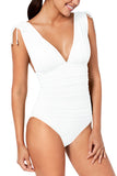 Square Back V Neck Ruched High Cut One Piece Swimsuit