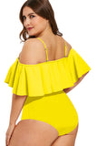 Plus Size Solid High Waisted 2 Pieces Swimsuit Yellow