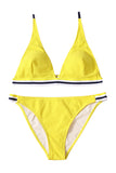 Triangle Top Striped High Cut Bikini Set Yellow