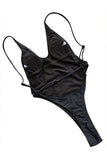 Backless High Cut Thong One Piece Swimsuit Black