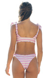 Cute Color Striped Tie Straps Bikini Set Pink