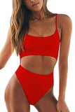 Solid Cut Out High Cut One Piece Swimsuit Red