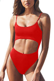 Solid Cut Out High Cut One Piece Swimsuit Red