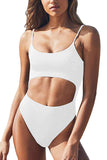 Cutout High Cut Lace Up One Piece Swimsuit White