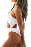 Cutout High Cut Lace Up One Piece Swimsuit White