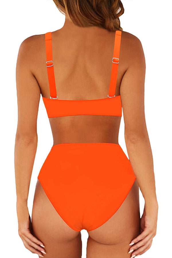 Square Neck High Cut Two Piece Swimsuit Orange