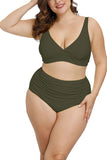 Plus Size Tummy Control High Waisted Bikini Set Olive