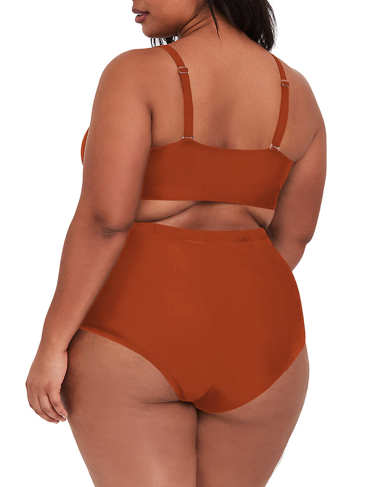 Women's Plus Size Ruched Tummy Control High Waisted Bikini Set