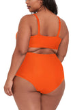Plus Size Ruched Plain High Waisted Bikini Set Orange