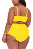 Plus Size Pleated High Waisted Bikini Set Yellow