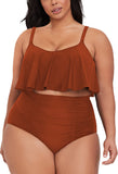 Plus Size Ruffle Tummy Control Two Piece Swimsuit for Women