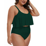 Plus Size Ruffle Tummy Control Two Piece Swimsuit for Women