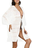 Summer 3/4 Sleeve Crochet Plain Cardigan Cover Up White