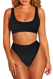 Scoop Neck Crop Top High Waisted Two Piece Swimsuit Black