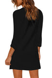 Solid 3/4 Sleeve V Neck Mini Dress Black