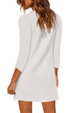 Casual 3/4 Sleeve V Neck Beach Mini Dress White