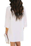 Casual 3/4 Sleeve V Neck Beach Mini Dress White