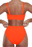 Twist Front Solid High Waisted Beach Bikini Set Orange
