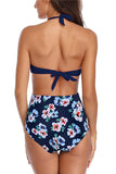 Open Back Floral Print Halter Monokini Swimsuit