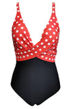Plunging Neck Polka Dot One Piece Swimsuit Red
