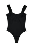 Ruffle Straps Ribbed One Piece Swimsuit Black