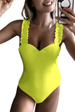 Ribbed Knit High Cut One Piece Swimsuit Yellow