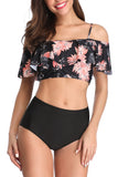 Off The Shoulder Ruffle Floral Two Piece Swimsuit