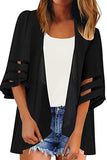 Beach Sheer Open Front Half Sleeve Solid Cover Up Black