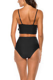 Solid Ruffle Trim High Waisted Two Piece Swimsuit Black