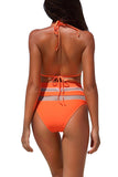 Halter Mesh High Waisted Bikini Set Orange