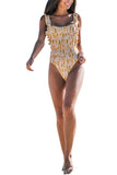 Square Neck Open Back High Cut One Piece Swimsuit Yellow