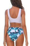 Sports Style Tropical Print Two Piece Swimsuit Turquoise