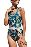 Ruffle Floral Print Cut Out One Piece Swimsuit