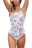 Floral Print Cut Out Ruffle Lace Up One Piece Swimsuit