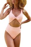 Cut Out Knot Front Backless One Piece Swimsuit