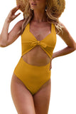 Solid Cut Out High Cut One Piece Swimsuit For Women