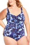 Plus Size Tie Front Pleated One Piece Swimsuit