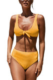Knot Front Ribbed High Waisted Two Piece Swimwear
