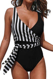 Tie Front Deep V Neck Bandage Cheeky One Piece Suimsuit Black