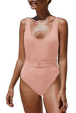Scoop Neck Ribbed Plain High Cut One Piece Swimsuit