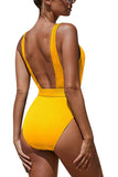Solid Scoop Neck Ribbed One Piece Swimsuit With Belt