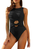 Solid Cut Out Knot Front One Piece Swimsuit Black