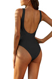 Solid Cut Out Knot Front One Piece Swimsuit Black