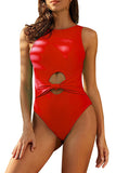 Crew Neck Cut Out Knot Backless One Piece Swimsuit Red