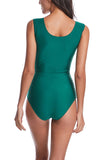Solid Twist Front Cut Out One Piece Swimsuit Green