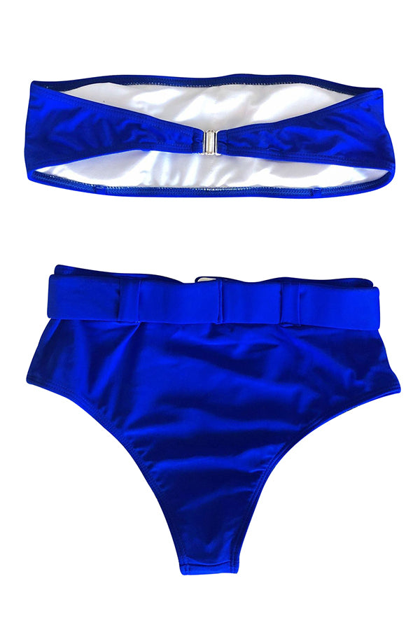 Bandeau Belt High Waisted Bikini Set Sapphire Blue
