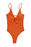 V Neck Solid Knot One Piece Swimwear Orange