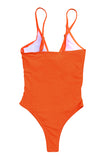 V Neck Solid Knot One Piece Swimwear Orange