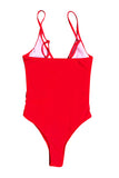 V Neck Knot Pleated High Cut One Piece Swimwear Red