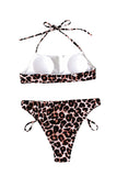 Halter Cut Out Leopard Print High Waisted Bikini Set Brown